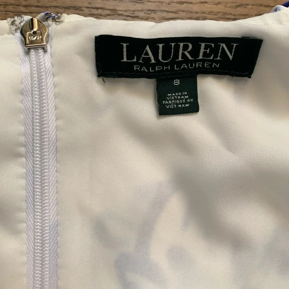 Lauren Ralph Lauren Womens 8 Catalina Blue White Floral Coquette Romantic Dress - Picture 6 of 6